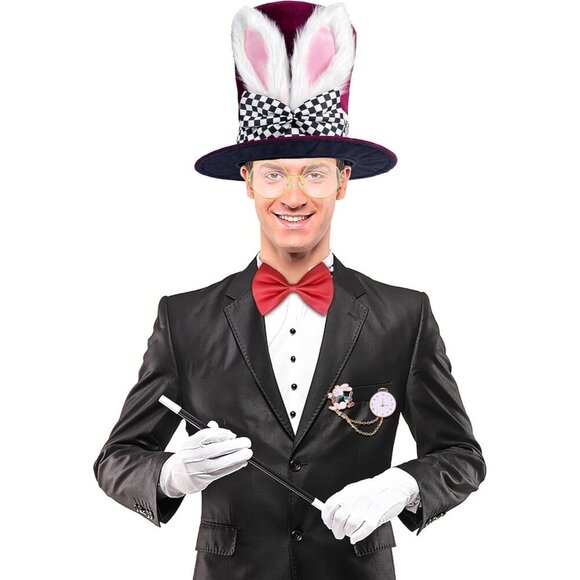 White Rabbit Costume Plush Bunny Ears Top Hat for Easter Halloween Cosplay main image 7